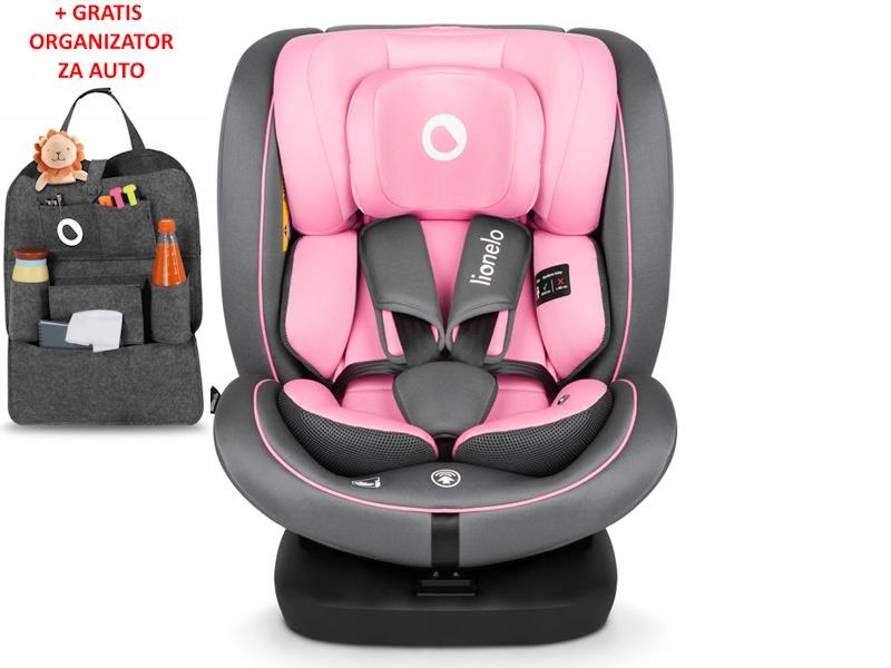 Lionelo i-Size autosjedalica Bastiaan, ISOFIX-360, 40-150cm, roza + ORGANIZATOR - 21020130