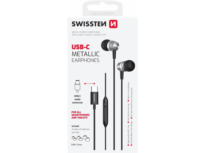 SWISSTEN slušalice + mikrofon, USB-C, In-ear, metalne, crne - 05180145