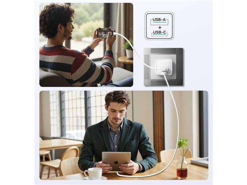iPEAX punjač za AC220 GaN 20W (USB-C + USB-A) BIJELI - 03090094
