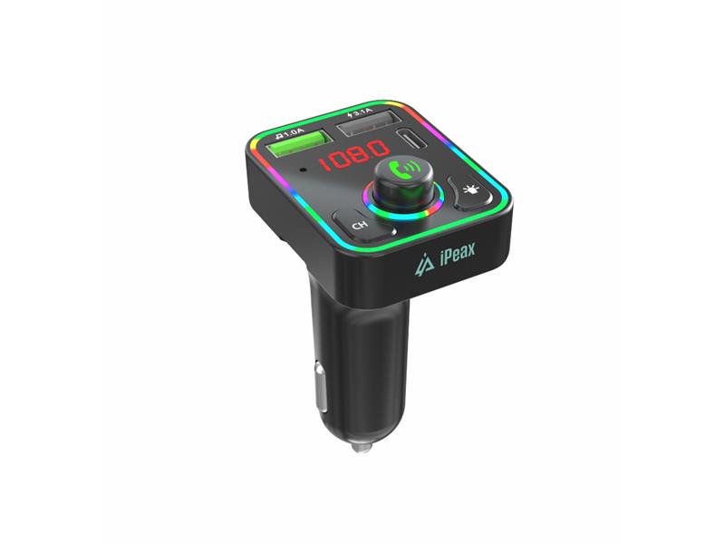 iPEAX FM transmiter, BT, HansFree, RGB, Fast charging 15W, USB-C,USB-A, LED - 03090099