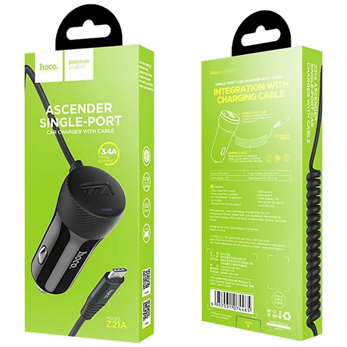 hoco. Auto punjač sa micro USB kabelom, 1 x USB, 2.4 A max. - Z21A Ascender single USB