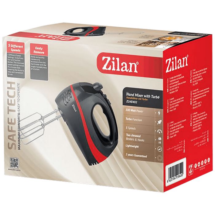 Zilan Mikser ručni, 5 brzina+turbo, 300 W, crveno/crna - ZLN8401
