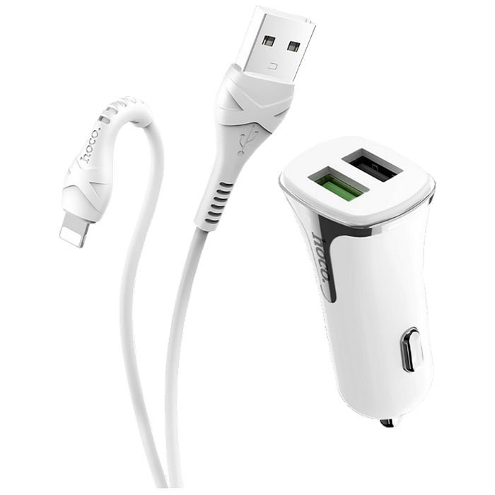 hoco. Auto punjač sa Lightning kabelom, QC, 2 x USB, 3.1 A - Z31 Universe double port, Lightning