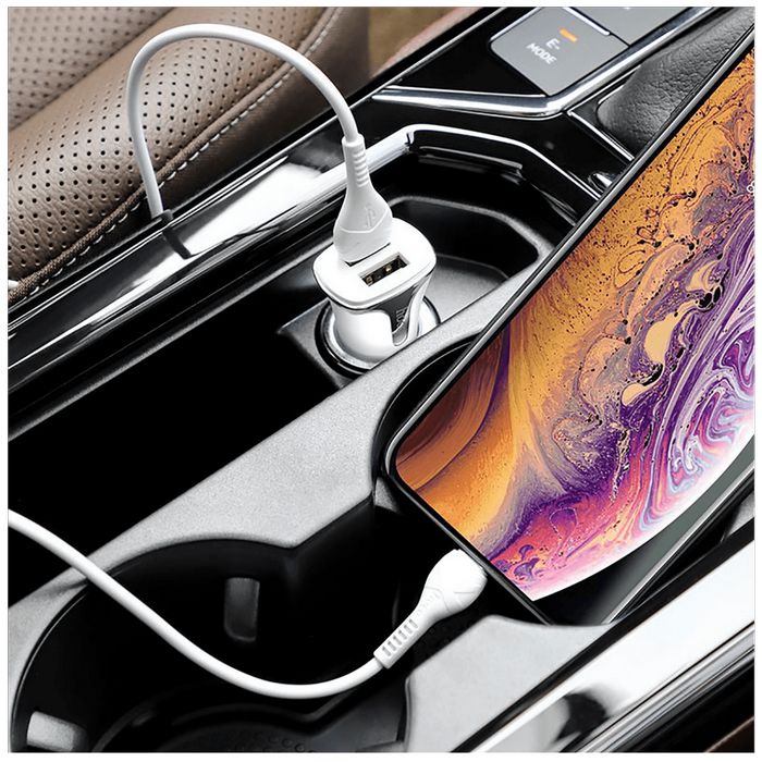 hoco. Auto punjač sa Lightning kabelom, QC, 2 x USB, 3.1 A - Z31 Universe double port, Lightning
