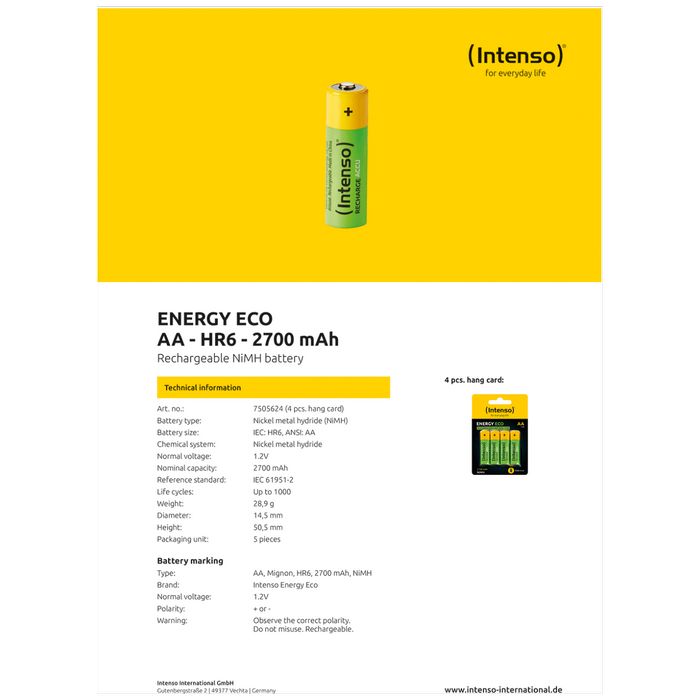 (Intenso) Baterija punjiva AA / HR6, 2600 mAh, blister 4 komada - AA / HR6/2600