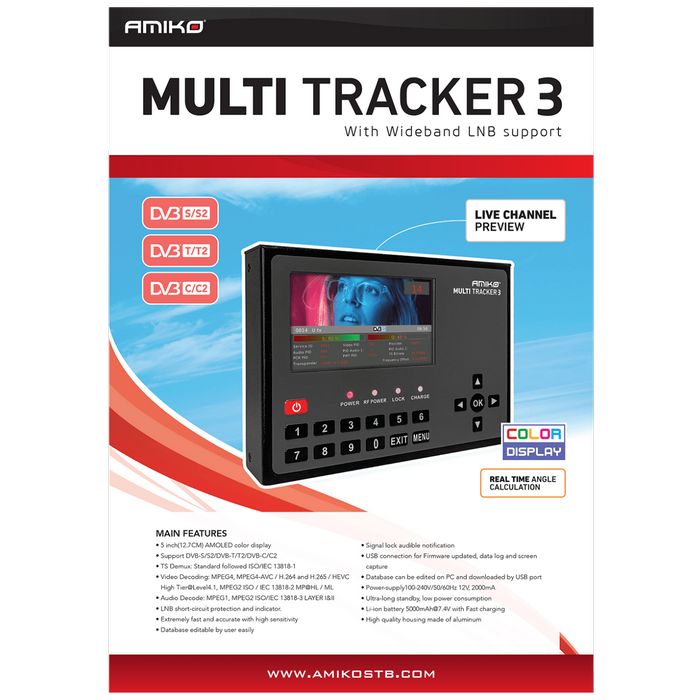 Amiko Mjerni instrument, DVB-S/S2/DVB-T/T2/DVB-C/C2, AMOLED ekran - MULTITRACKER 3