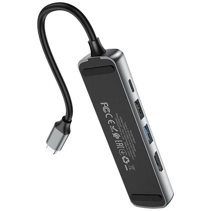 hoco. Konverter USB HUB type C to USB3.0/USB2.0/HDMI/RJ45/PD - HB23 Easy view