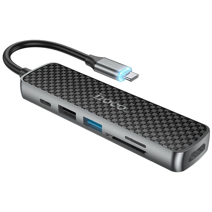 hoco. Konverter USB HUB type C to HDMI/USB3.0/USB2.0/SD/ TF/PD - HB24 Easy display