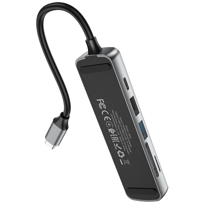 hoco. Konverter USB HUB type C to HDMI/USB3.0/USB2.0/SD/ TF/PD - HB24 Easy display