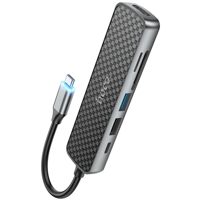 hoco. Konverter USB HUB type C to HDMI/USB3.0/USB2.0/SD/ TF/PD - HB24 Easy display