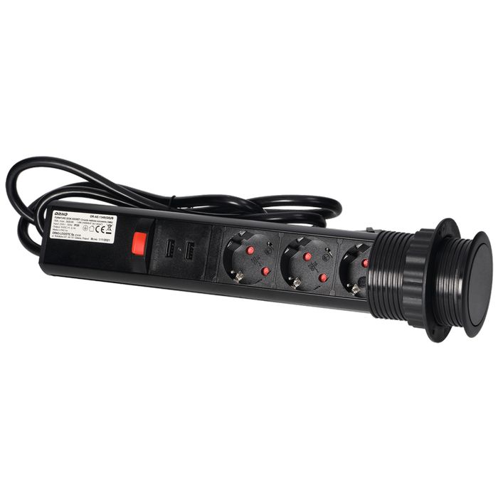 Orno Produžni kabel sa 3 x Schuko utičnice + 2 x USB, ugradbena - OR-AE-1349(GS)/B