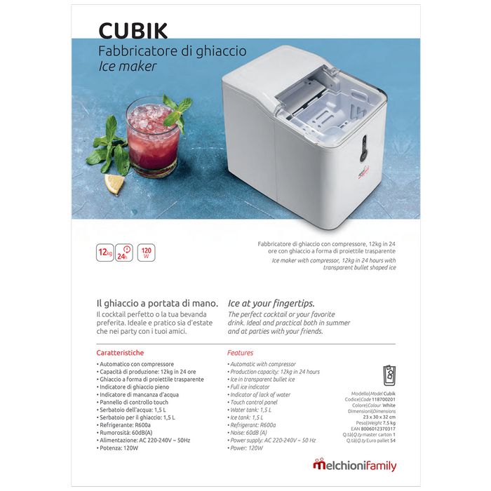MELCHIONI family Aparat za led - Ledomat, 1.5 lit, 12kg/24 h, R600a - Cubik