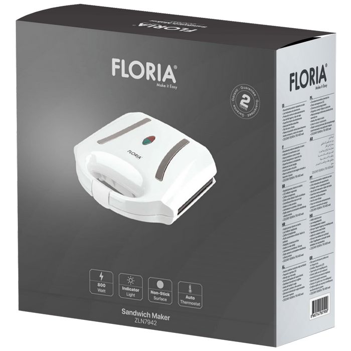 Floria Sendvič Toster, LED indikator, 800 W, bijela - ZLN7942
