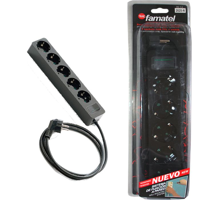 Famatel Produžni kabel 5 utičnica, 1.5m, prekidač, crni, 1.5mm² - 2625-N