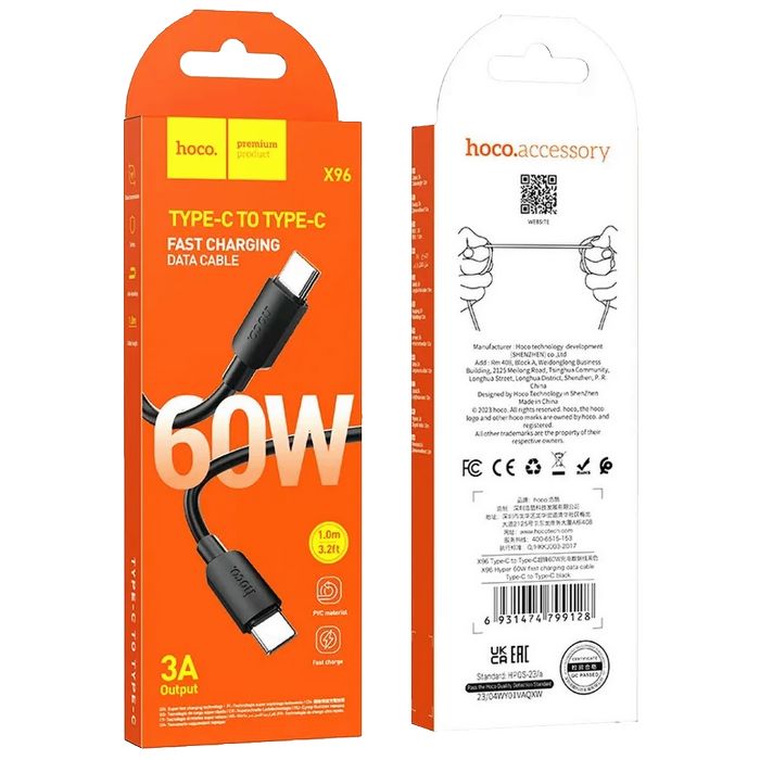 hoco. USB kabl za smartphone, type C, 60W, crna - X96 Hyper, 60W, Black