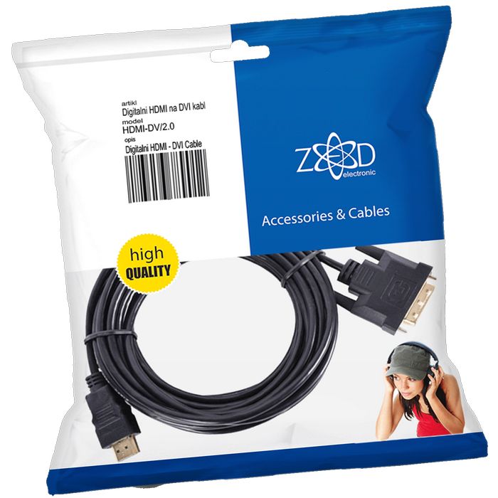 ZED electronic HDMI na DVI kabel, 2.0 met, ver. 1.4 - HDMI-DV/2.0