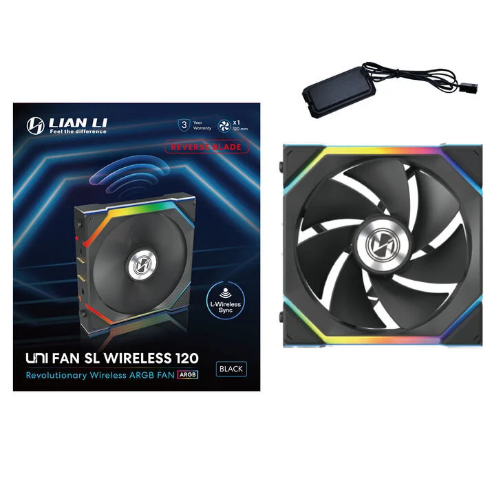 Lian Li UNI FAN SL Wireless ARGB PWM Lüfter - Reverse Blade, 120 mm, black-12RSL1W1B