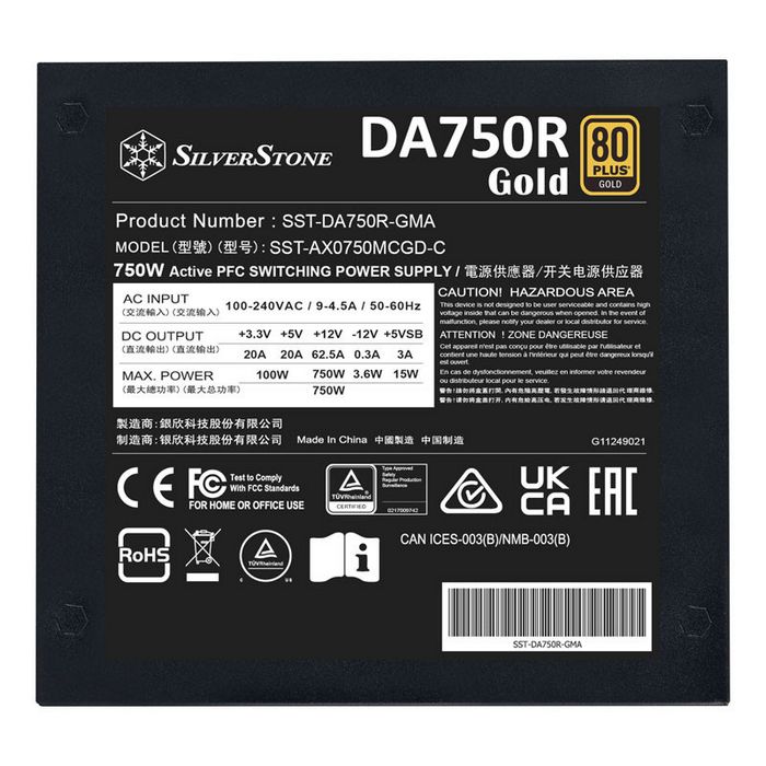 SilverStone SST-DA750R-GMA 80 PLUS Gold, modular, ATX 3.0 - 750 Watt SST-DA750R-GMA