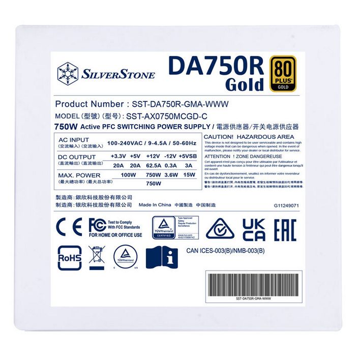 SilverStone SST-DA750R-GMA-WWW 80 PLUS Gold, modular, ATX 3.0 - 750 Watt SST-DA750R-GMA-WWW