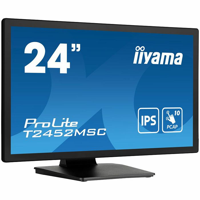 IIYAMA Monitor LED PROLITE T2452MSC-B1 24” PCAP multi-touch edge-to-edge glass and anti fingerprint coating IPS Full HD 400 cd/m² HDMI DP Speakers