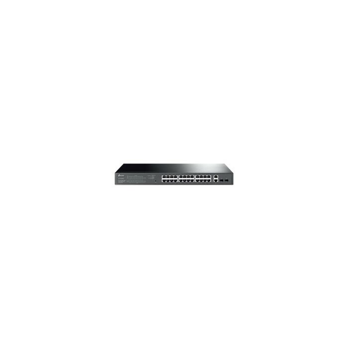TP-Link Omada JetStream 28-port Gigabit Easy Smart preklopnik (Switch), 24x 10/100/1000 Mbps RJ45 PoE+ port,2x SFP fiber uperlink port, Rack-mount, 250 w PoE+ budget