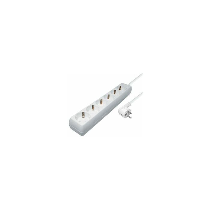 Transmedia 6-way power strip, 5,0 m cable, White