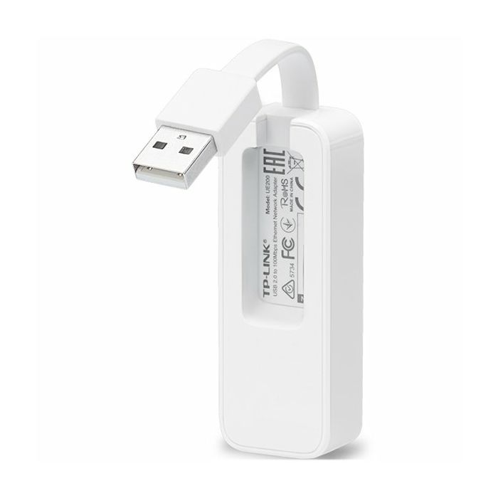 USB 2.0 to 100Mbps Ethernet Network Adapter, 1 USB 2.0 connector, 1 10/100Mbps Ethernet port