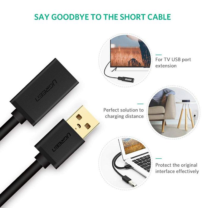 Ugreen USB 3.0 extension (M to F) black 2m - polybag
