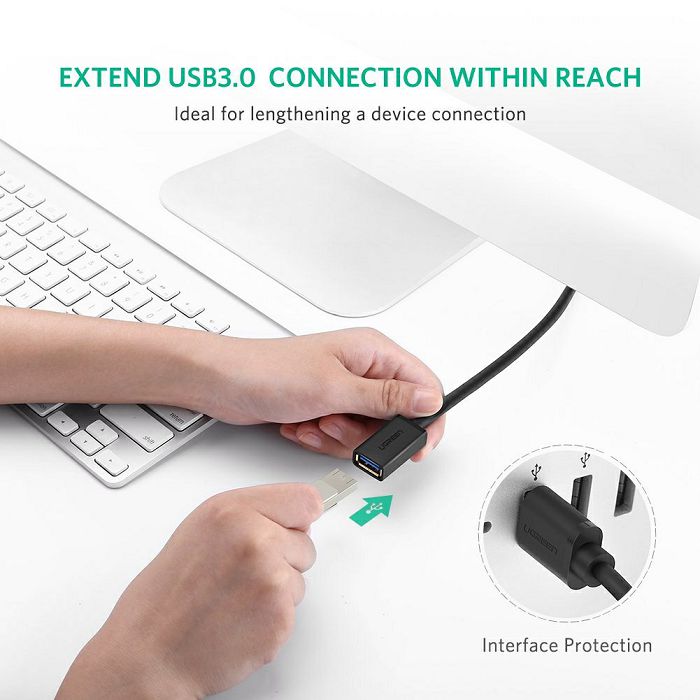 Ugreen USB 3.0 extension (M to F) black 2m - polybag