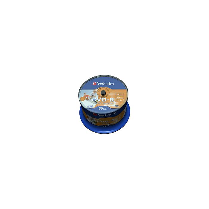 DVD-R Verbatim 4.7GB 16× Wide PRINTABLE (No ID) 50 pack spindle