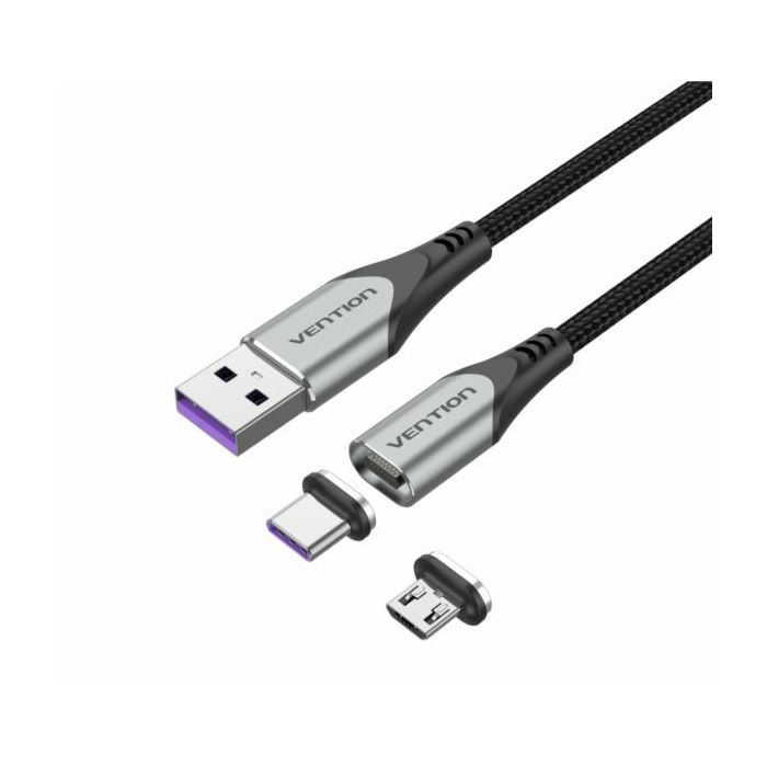 Vention USB 2.0 A Male to 2-in-1 Micro-B USB-C Male 5A Magnetic Cable 2m, Gray
