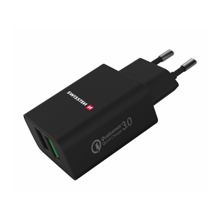 SWISSTEN punjač za AC220, 2xUSB, QUALCOMM 3.0, brzi, 23W, crni EOL