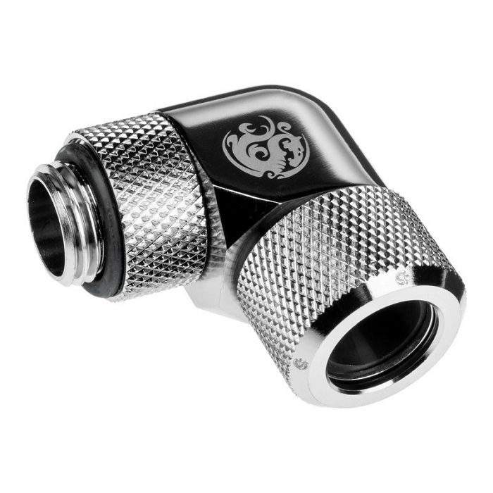 Bitspower Advanced Adapter 90 Grad G1/4 Zoll AG auf 12mm AD Hardtube - drehbar, silber BP-E90RMLA12