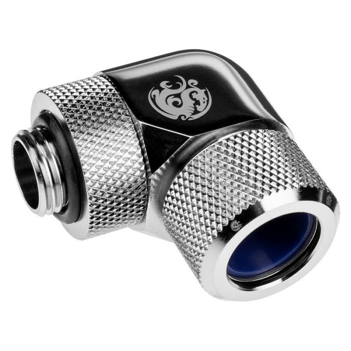 Bitspower Advanced Adapter 90 Grad G1/4 Zoll AG auf 14mm AD Hardtube - drehbar, silber BP-E90RMLA14