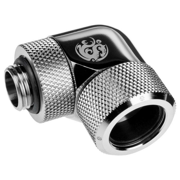 Bitspower Advanced Adapter 90 Grad G1/4 Zoll AG auf 16mm AD Hardtube - drehbar, silber BP-E90RMLA16