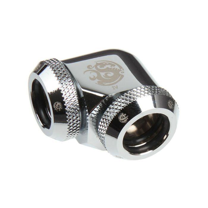 Bitspower Multi-Link Adapter 90 Grad 12mm AD auf 12mm AD Hardtube - silber glänzend BP-E90DML
