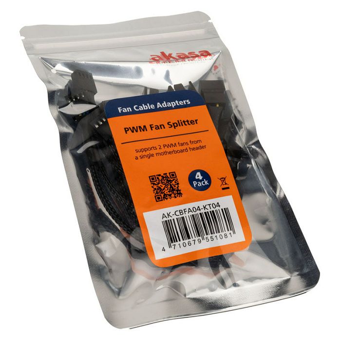 Akasa PWM fan splitter, pack of 4 - black AK-CBFA04-KT04