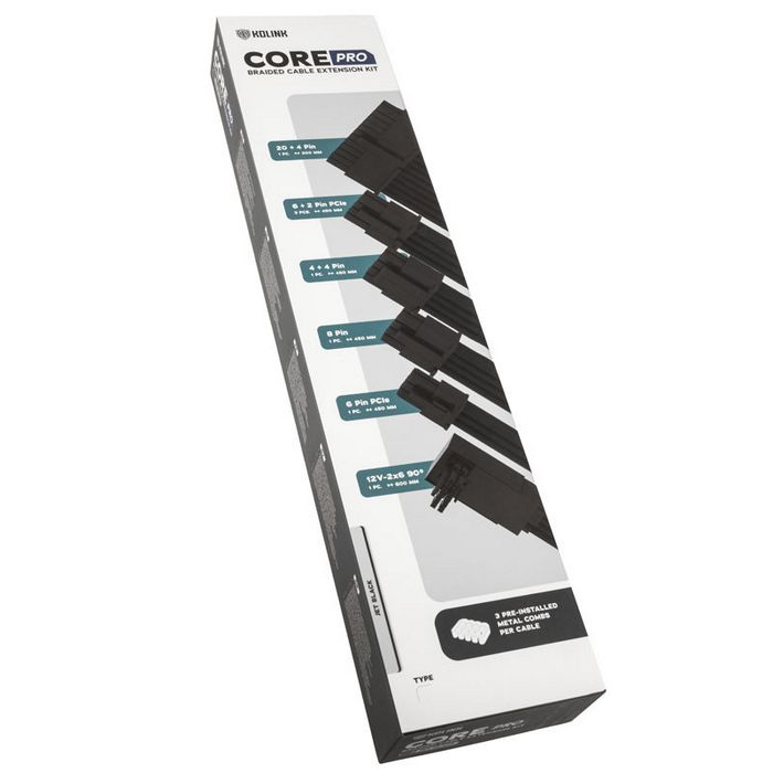 Kolink Core Pro Braided Cable Extension Kit 12V-2x6 Type 1 - Jet Black-COREPRO-EK-12VT1-BLK