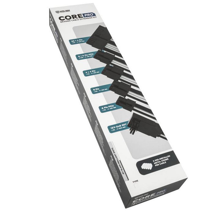 Kolink Core Pro Braided Cable Extension Kit 12V-2x6 Type 1 - Jet Black/Brilliant White-COREPRO-EK-12VT1-BWH