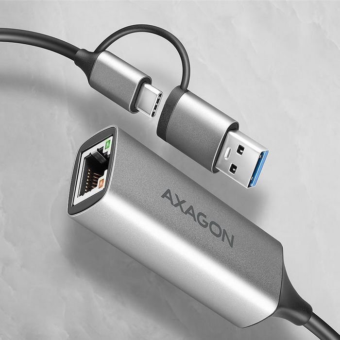 AXAGON ADE-TXCA Gigabit Ethernet  Adapter, USB-C + USB-A - titangrau-ADE-TXCA