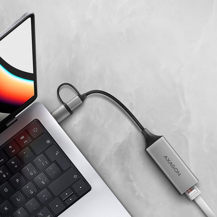 AXAGON ADE-TXCA Gigabit Ethernet  Adapter, USB-C + USB-A - titangrau-ADE-TXCA