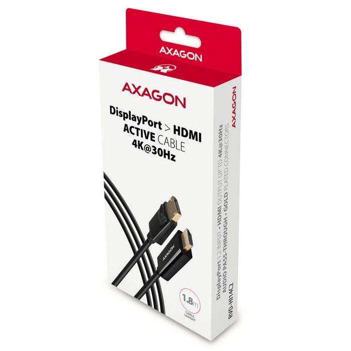 AXAGON RVD-HI14C2 DisplayPort zu HDMI Adapterkabel, 4K/30 Hz, 180 cm lang - black RVD-HI14C2