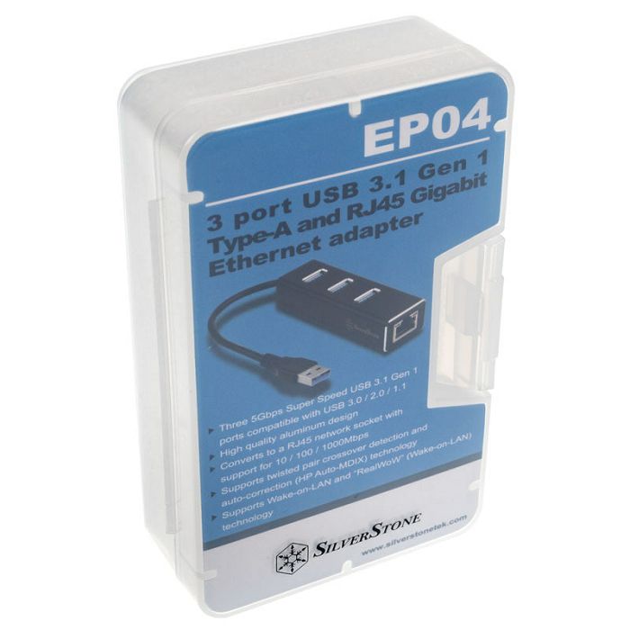 SilverStone SST-EP04 3-Port USB 3.0 Hub mit Gigabit Ethernet - black SST-EP04