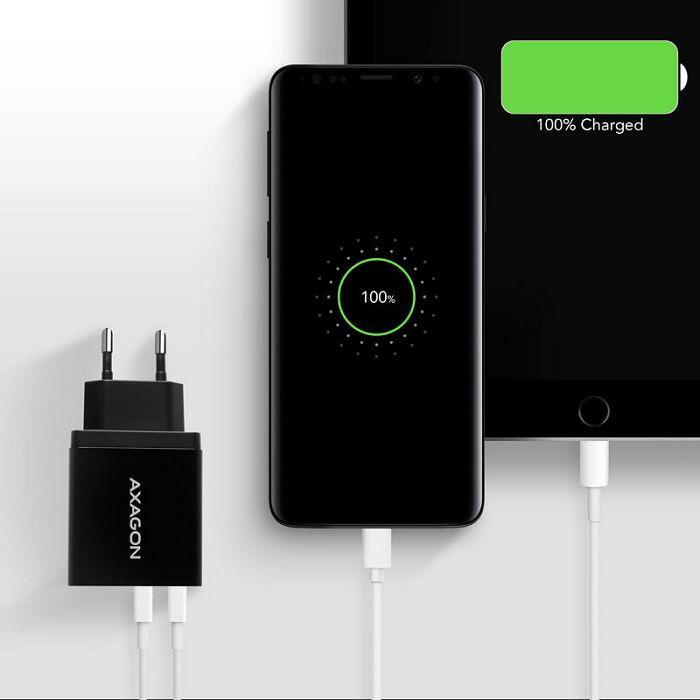 AXAGON ACU-QS24 Ladegerät, 2x USB-A, QC3.0/Smart 5V 1,2A, 24W - black ACU-QS24