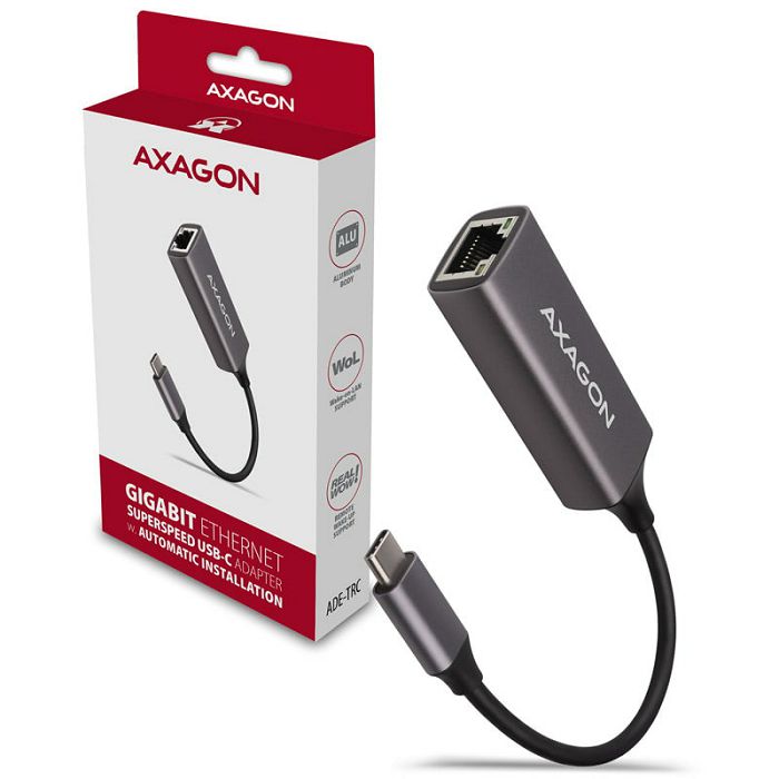 AXAGON ADE-TRC Gigabit Ethernet 10/100/1000 Adapter - USB 3.1 Typ C, Titangrau ADE-TRC
