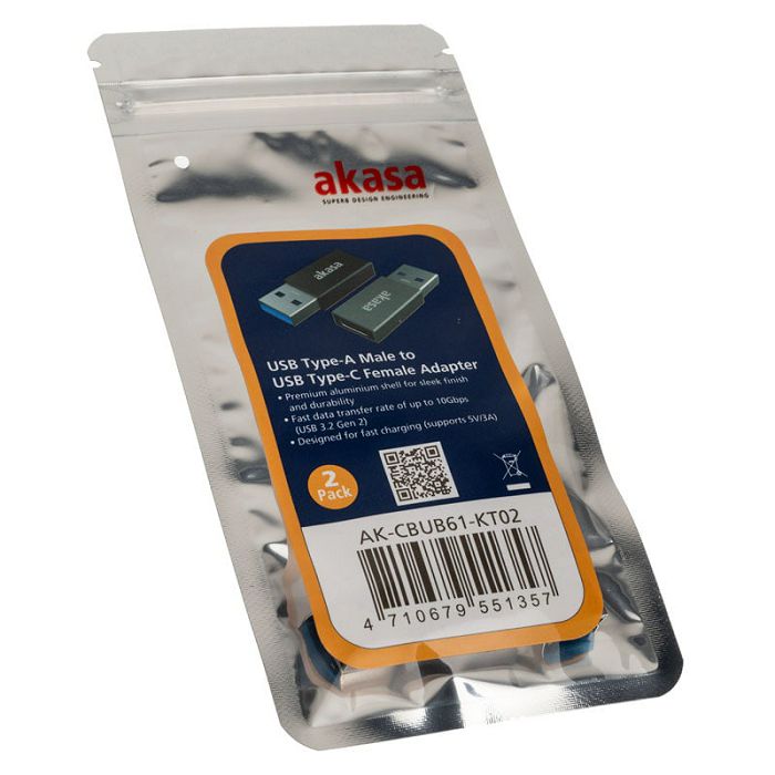 Akasa Typ A auf Typ C USB-Adapter - 2 Stück AK-CBUB61-KT02