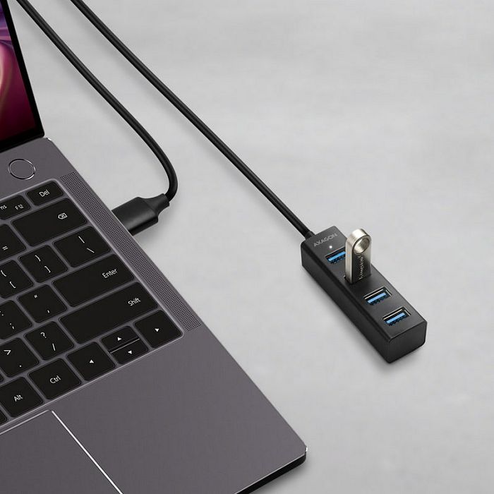 AXAGON HUE-M1AL Mini USB-A-Hub,4x USB-A 3.2 Gen 1, silber - 1,2m HUE-M1AL