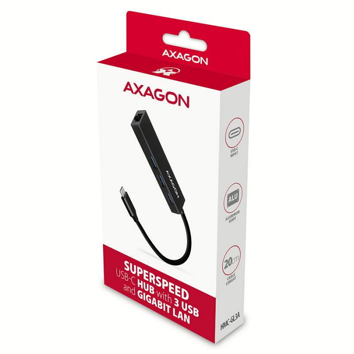 AXAGON HMC-GL3A USB-C-Hub, 3x USB-A, Gbit-LAN, black HMC-GL3A