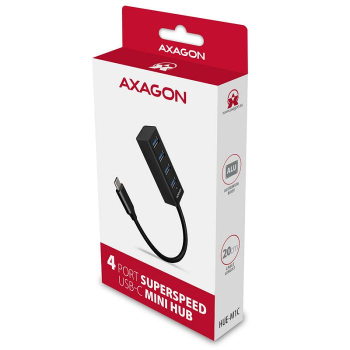AXAGON HUE-M1C Superspeed USB-C Mini Hub, 4x USB 3.0 - 20cm, black HUE-M1C