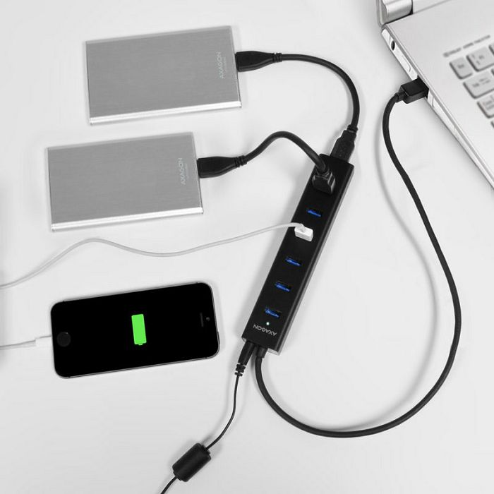 AXAGON HUE-SA7BP USB-A-Hub, 7x USB 3.0, 1x Micro-USB - 400 mm Kabel, napajanje HUE-SA7BP
